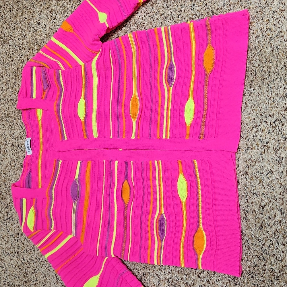 FOBYA Vibrant, Bright Pink and Yellow NEON Knit Cardigan Sweater - L